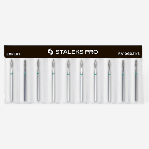 Frez do paznokci diamentowy Staleks płomyk zielony średnica 2,1 mm / część pracująca 8 mm (wielokrotność 10) - Фото №3