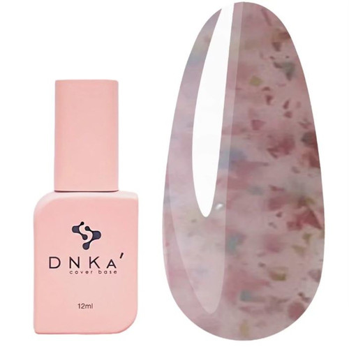 Baza hybrydowa DNKa Cover №011B bladoróżowy z kawałkami jasnoróżowego, niebieskiego i żółtego potalu 12 ml