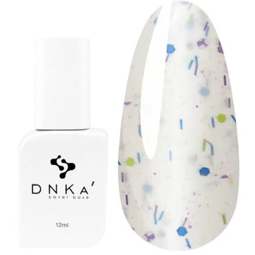 Baza hybrydowa DNKa Cover №0055 Ulubiony mleczny z płatkami fioletowymi, niebieskimi i żółtymi 12 ml - Фото №1