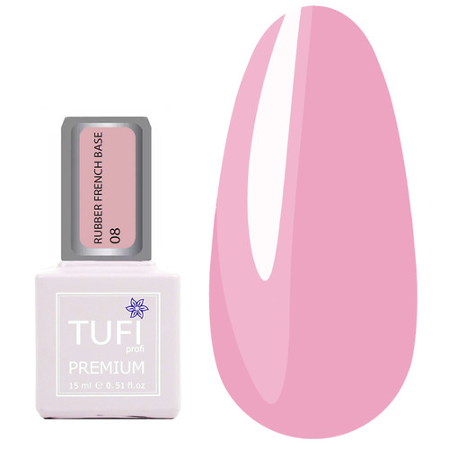 TUFI profi  PREMIUM  RUBBER FRENCH BASE 008 Pink Sunset 15 ml - Фото №1