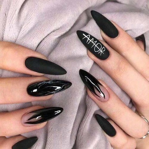 Black manicure (long nails)