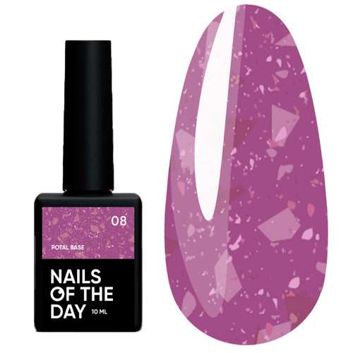 Baza hybrydowa NAILSOFTHEDAY Potal №08 ciemny fiolet z różowym złotem płatkowym 10 ml - Фото №1