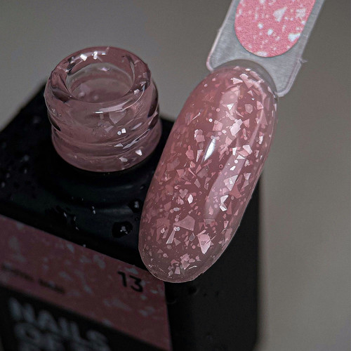 Baza hybrydowa NAILSOFTHEDAY Potal №13 różowa z różowym złotem płatkowym 10 ml - Фото №2