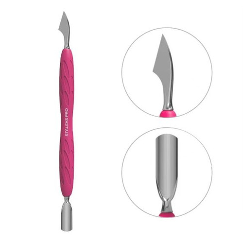 Лопатка STALEKS маникюрная с силиконовой ручкой UNIQ 10 TYPE 3 пушер округлый узкий + топорик - Фото №1