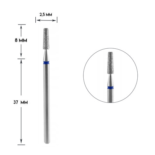 Diamond cutter Staleks blue, truncated cone, diameter 2.5 mm
