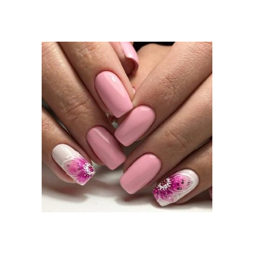 Summer manicure (Pink with white and flower)