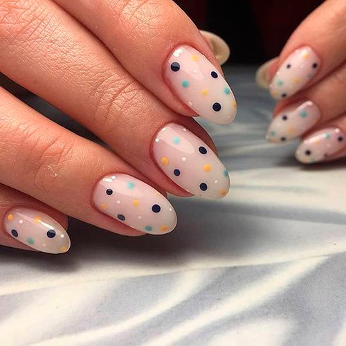 Polka dot manicure (Multicolored dots)