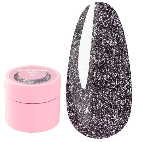 Brokat żelowy LUNA Platinum №05 do stylizacji ciemne srebro z brokatem 5 ml (804-2939) - Фото №1