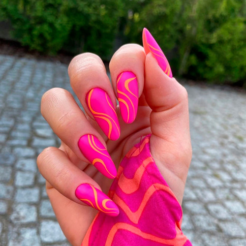 Neonowy manicure (Różowy z wirami)