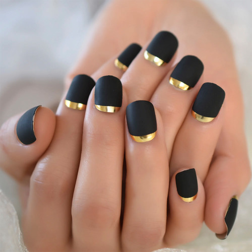 Summer manicure  (Black with gold)