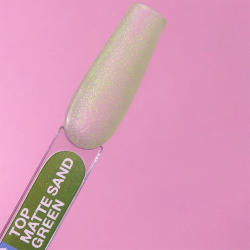 Топ для ногтей LUNA Matte Sand Green Non Wipe без липкого слоя с эффектом песчаной текстуры светло-зеленый 13 мл (300-3429) - Фото №3