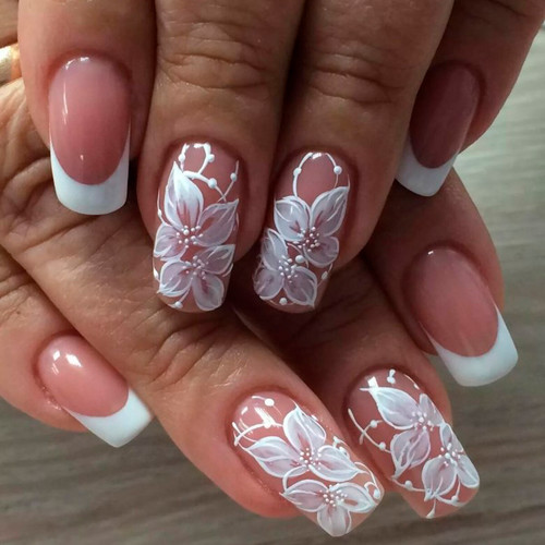 Manicure z kwiatami (Projekt ślubny)