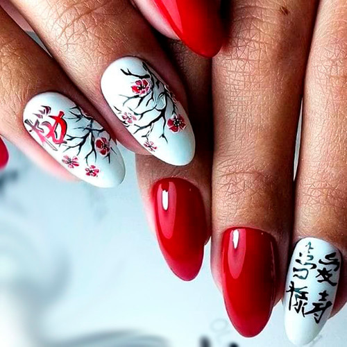 Manicure z kwiatami (Wzornictwo Japońskie)