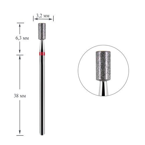 Frez do paznokci diamentowy Dark №126 czerwony cylinder 032 - Фото №1