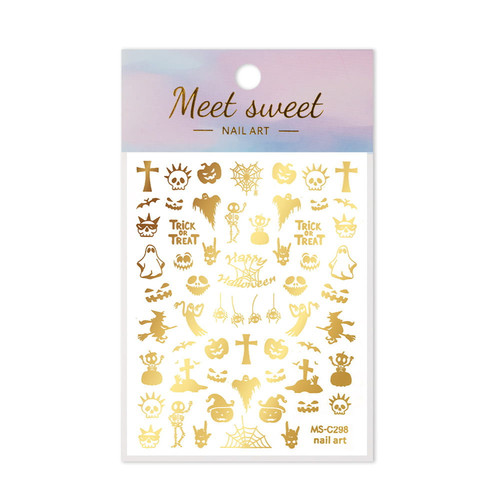 Naklejki do paznokci cienkie samoprzylepne halloween MS-C298 złote - Фото №3