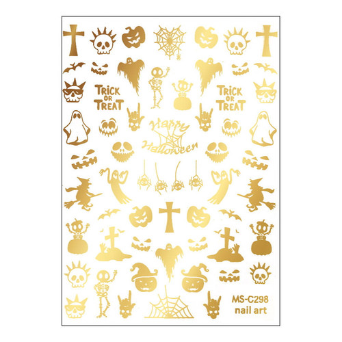 Naklejki do paznokci cienkie samoprzylepne halloween MS-C298 złote - Фото №1