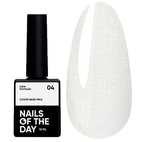 Baza hybrydowa NAILSOFTHEDAY Cover NEW Formula Milk 04 mleczna ze srebrnym brokatem 10 ml - Фото №1