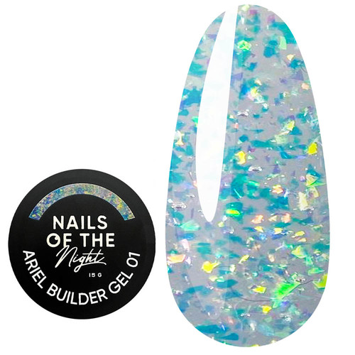 Żel budujący NAILSOFTHENIGHT Ariel Builder gel 01 z wielobarwnymi płatkami juki 15 ml - Фото №1