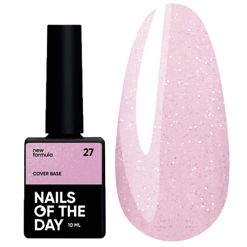 Baza hybrydowa NAILSOFTHEDAY Cover NEW Formula 27 różowa ze srebrną drobinką 10 ml - Фото №1