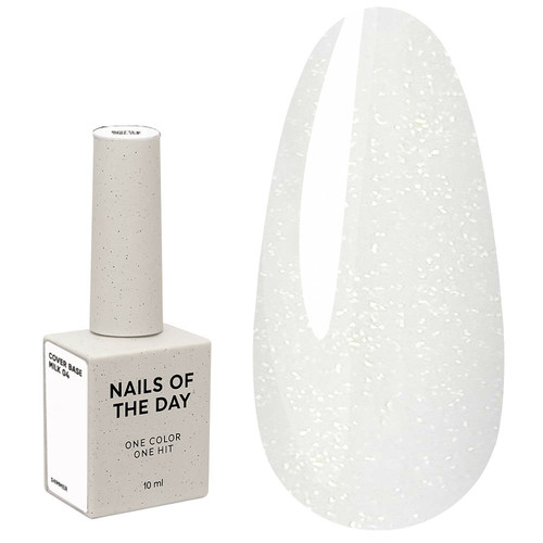 Baza hybrydowa NAILSOFTHEDAY Cover NEW Formula Milk 04 mleczna ze srebrnym brokatem 10 ml - Фото №1