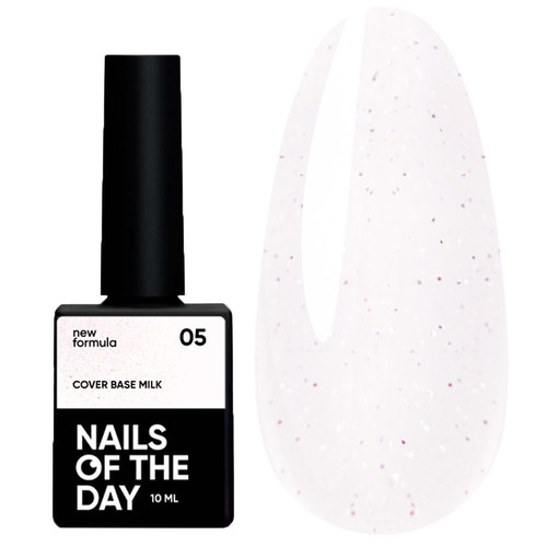 Baza hybrydowa NAILSOFTHEDAY Cover NEW Formula Milk 05 mleczna z różowym brokatem 10 ml - Фото №1