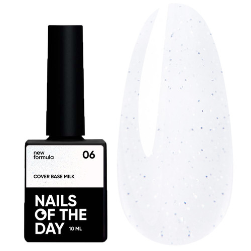 Baza hybrydowa NAILSOFTHEDAY Cover NEW Formula Milk 06 mleczna z niebieskim brokatem, 10 ml - Фото №1