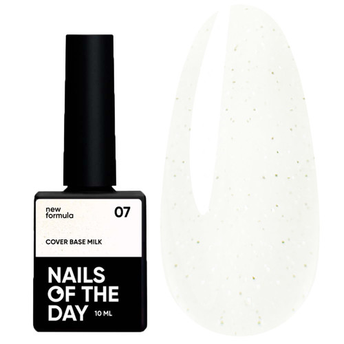 Baza hybrydowa NAILSOFTHEDAY Cover NEW Formula Milk 07 mleczna ze złotym brokatem 10 ml - Фото №1