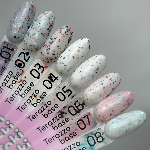 Toki-Toki Terazzo Base TR05 milky with black and pink leaf 5 ml - Фото №3