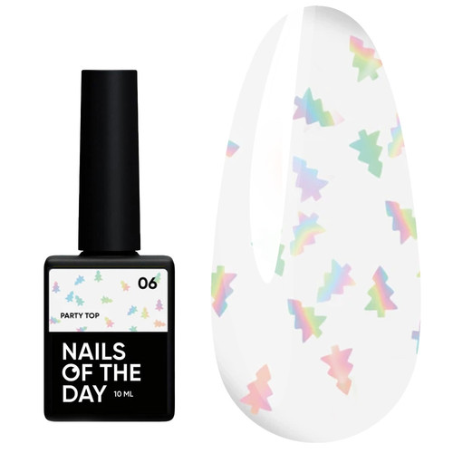 Тоp hybrydowy NAILSOFTHEDAY Party top 06 z holograficznymi choinkami 10 ml - Фото №1
