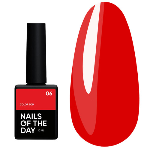 Top hybrydowy NAILSOFTHEDAY Color top Vitrage 06 bez lepkiej warstwy klasyczna bogata czerwień 10 ml - Фото №1