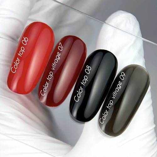 Top hybrydowy NAILSOFTHEDAY Color top Vitrage 09 bez lepkiej warstwy półprzezroczysty czarny 10 ml - Фото №4