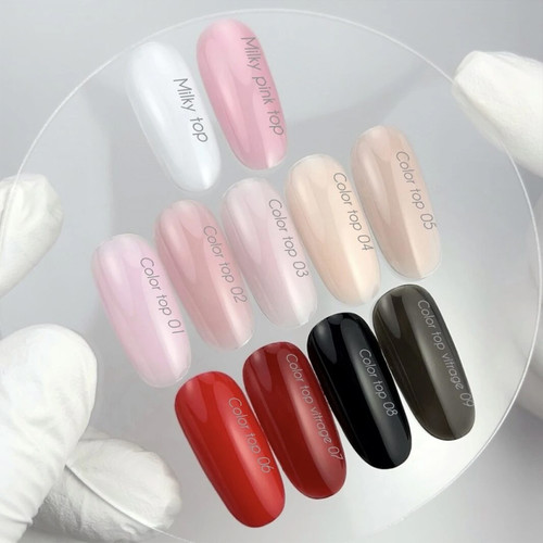 Top hybrydowy NAILSOFTHEDAY Color top Vitrage 09 bez lepkiej warstwy półprzezroczysty czarny 10 ml - Фото №5