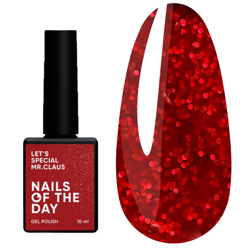 Lakier hybrydowy NAILSOFTHEDAY Let's special Mrs. Claus czerwony z brokatem 10 ml - Фото №1