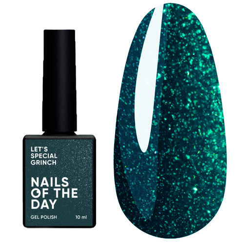 Lakier hybrydowy NAILSOFTHEDAY Let's Special Grinch szmaragdowo-zielony z połyskiem 10 ml - Фото №1