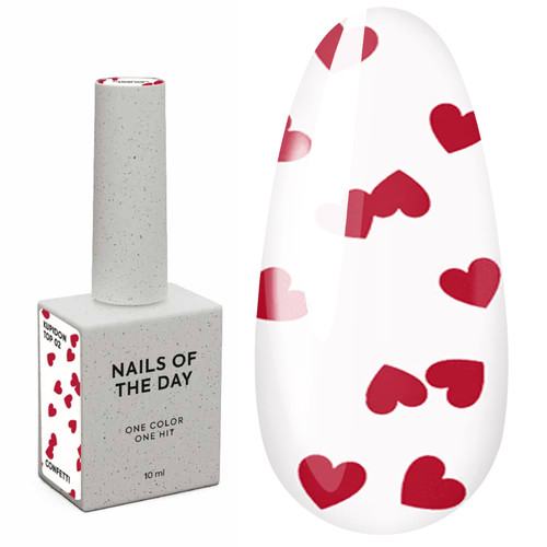 Top hybrydowy NAILSOFTHEDAY Kupidon top 02 z bordowymi serduszkami bez lepkiej warstwy 10 ml - Фото №1