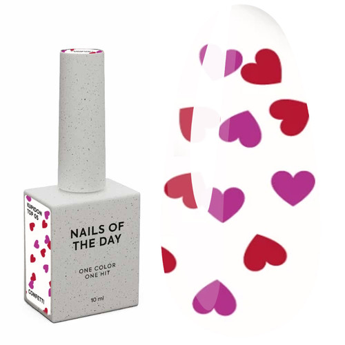 Топ NAILSOFTHEDAY Kupidon top 05 с красными и розовыми сердечками без липкого слоя 10 мл
