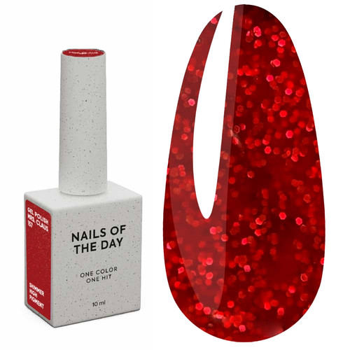 Lakier hybrydowy NAILSOFTHEDAY Let's special Mrs. Claus czerwony z brokatem 10 ml - Фото №1