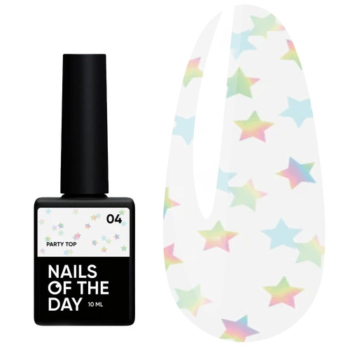 Top hybrydowy NAILSOFTHEDAY Party top 04 pzezroczysty z holograficznymi gwiazdkami 10 ml - Фото №1