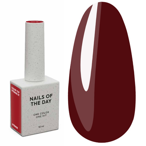 Top hybrydowy NAILSOFTHEDAY Color top Vitrage 07 bez lepkiej warstwy głęboki półprzezroczysty burgund 10 ml - Фото №1