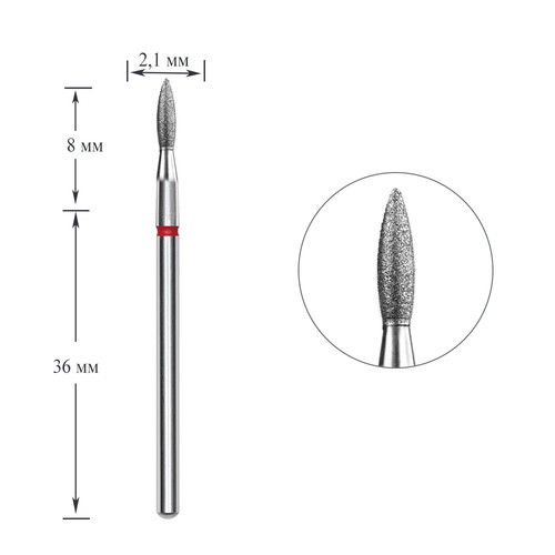 Frez do paznokci diamentowy NAILSOFTHEDAY płomyk czerwony 2,1x8 mm - Фото №1