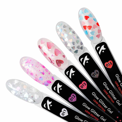 Żel przedłużający F.O.X Glow Glitter Gel Love Edition 014 srebrne serca z tęczowym połyskiem 5 ml (GG-014) - Фото №2