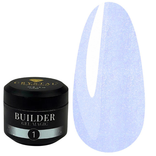 Żel budujący Crystal Builder Gel Magic №1 miękka niebieski z połyskiem 15 ml - Фото №1