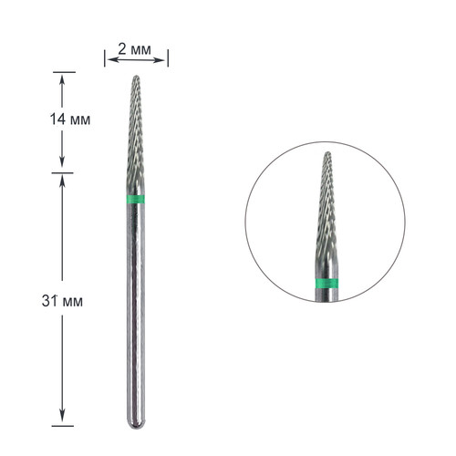 Manicure cutter TUFI profi Needle M0214-C carbide green - Фото №1