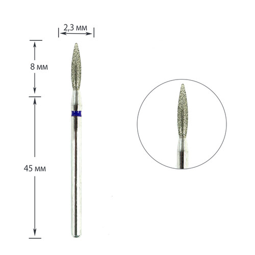 Frez do paznokci diamentowy TUFI profi Płomień 243 023LB, średnica 2,3 mm, niebieski - Фото №1