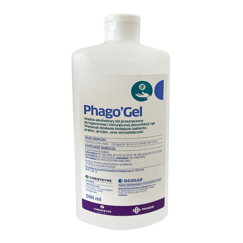 PhagoGel Medilab Wodno-alkoholowy żel do higienicznej i chirurgicznej dezynfekcji rąk bez pompki 500 ml