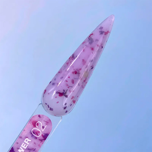 LUNA Flower Gel №02 milky with purple dried flowers 15 ml (323-4483-1266) - Фото №2