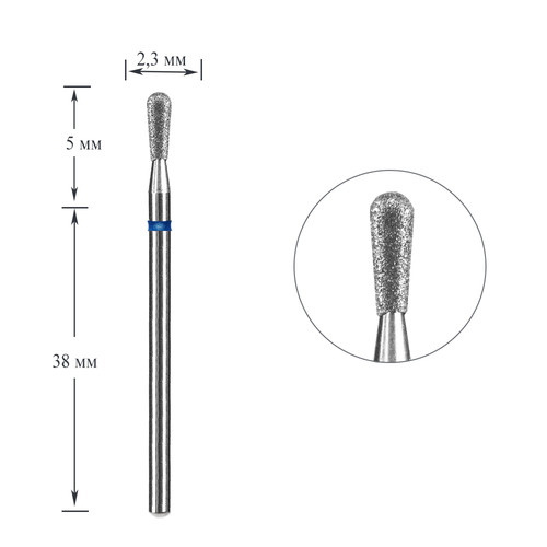 Frez do paznokci diamentowy Staleks EXPERT zapałka niebieski średnica 2,3 mm / część pracująca 5 mm