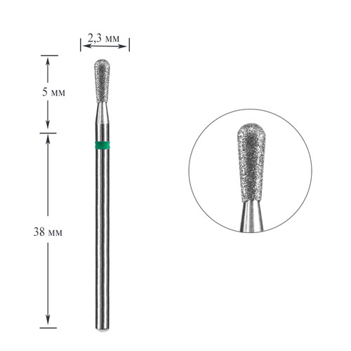 Frez do paznokci diamentowy Staleks EXPERT zapałka zielona średnica 2,3 mm / część pracująca 5 mm