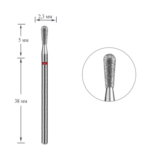 Frez do paznokci diamentowy Staleks EXPERT zapałka czerwony średnica 2,3 mm / część pracująca 5 mm