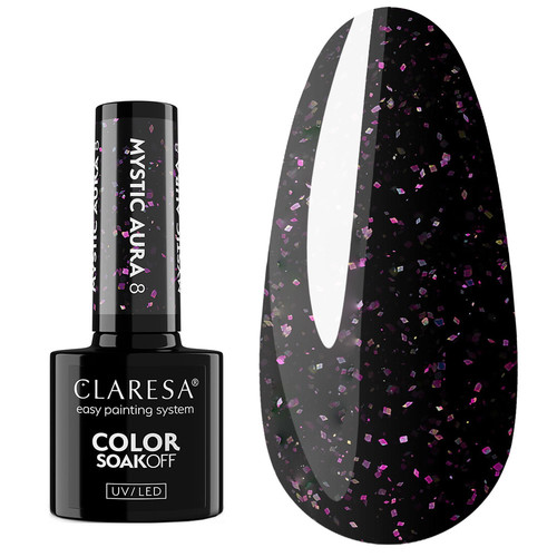 Gel polish Claresa MYSTIC AURA 8 black with glitter 5 g - Фото №1
